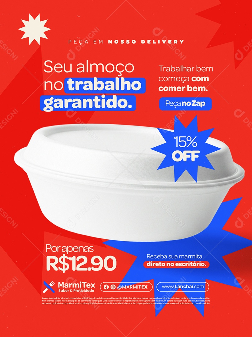 Marmitex Seu Almoço no Trabalho Garantido Social Media PSD Editável