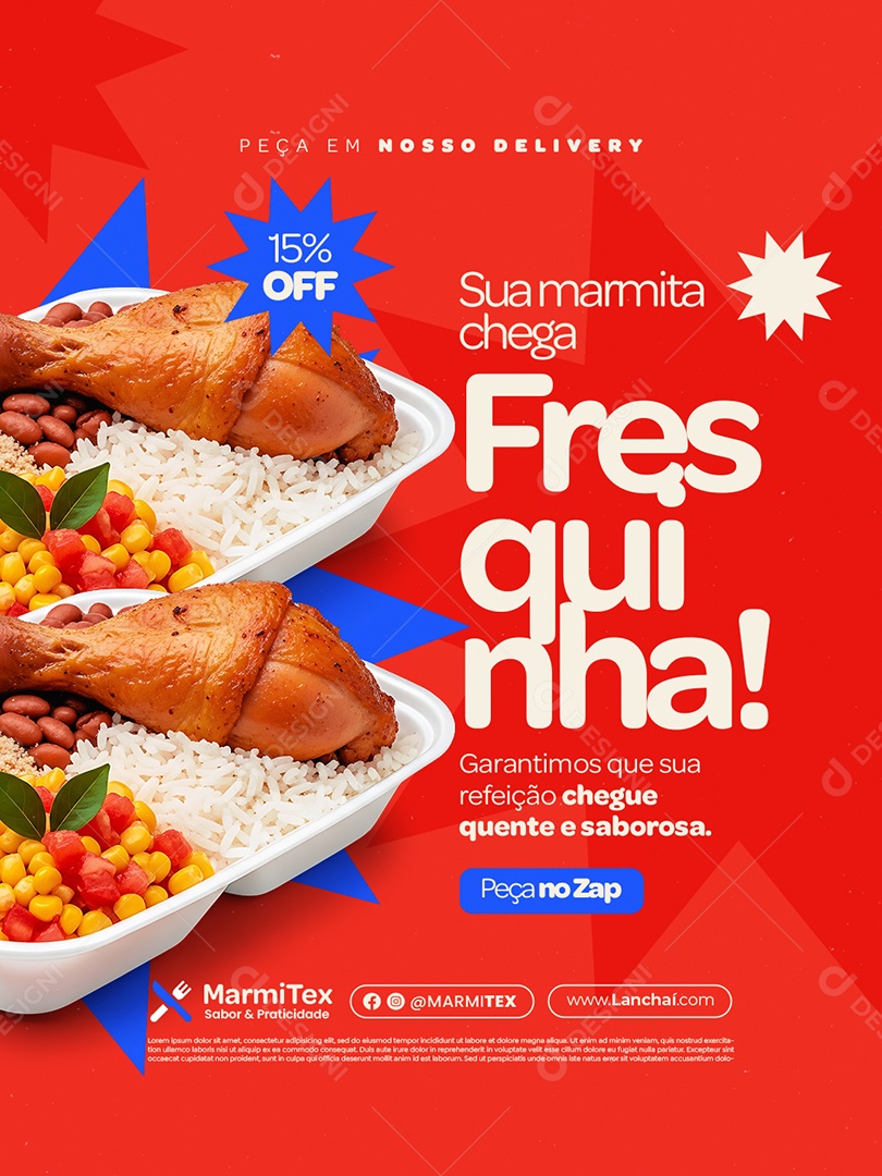 Marmitex Sua Marmita Chega Fresquinha Social Media PSD Editável