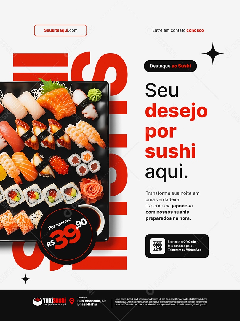 Comida Japonesa Seu Desejo Por Sushi Aqui Social Media PSD Editável