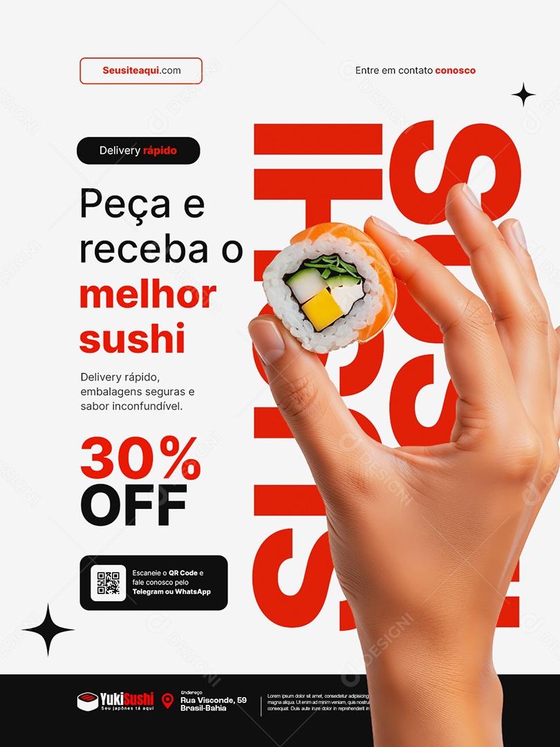 Comida Japonesa Delivery Rápido Peça e Receba o Melhor Sushi Social Media PSD Editável