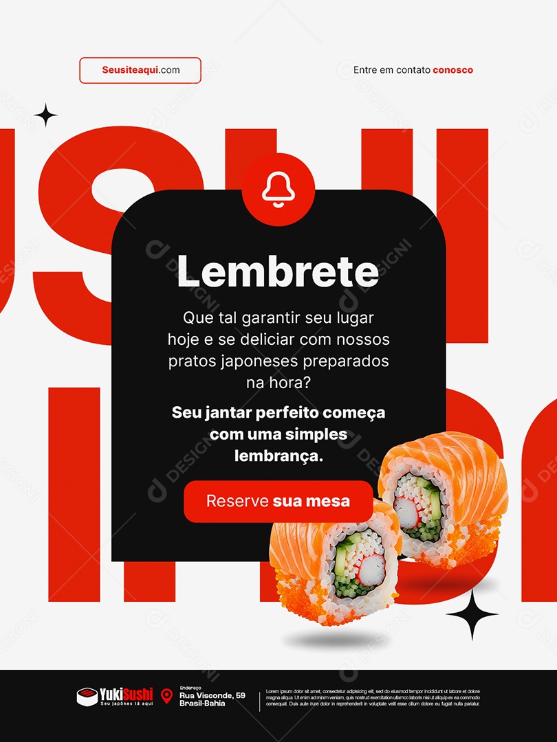 Comida Japonesa Lembrete Reserve Sua Mesa Social Media PSD Editável