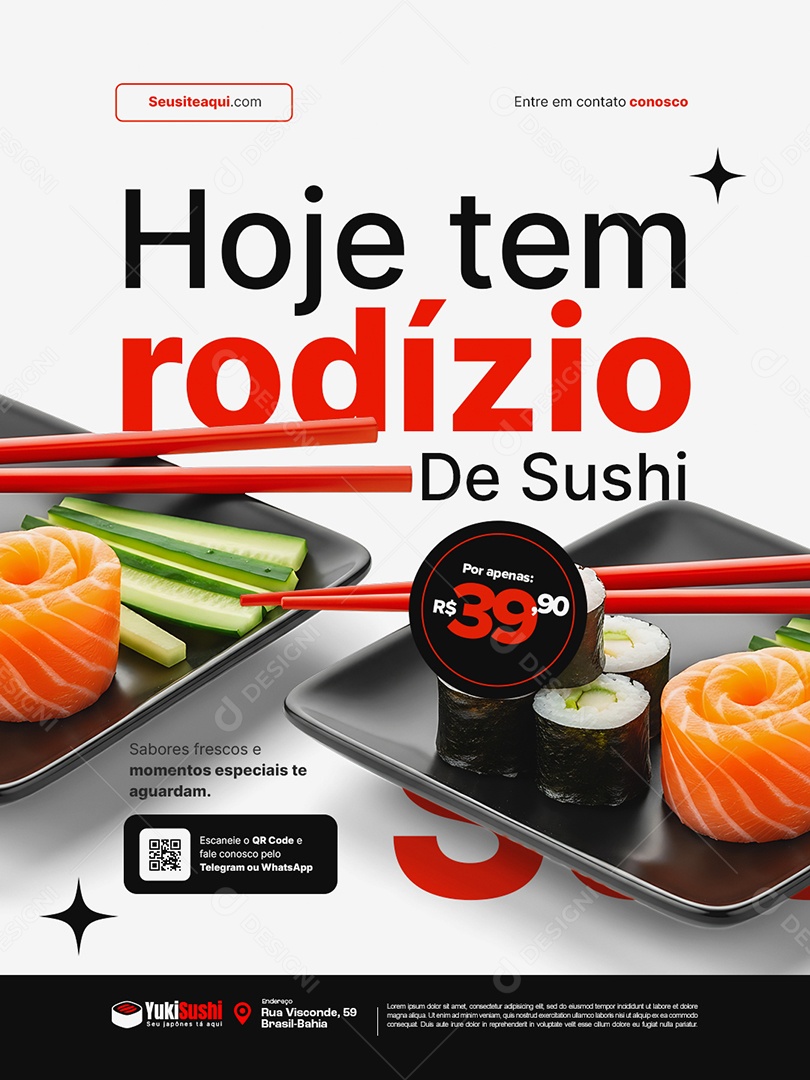 Comida Japonesa Hoje Tem Rodízio de Sushi Social Media PSD Editável