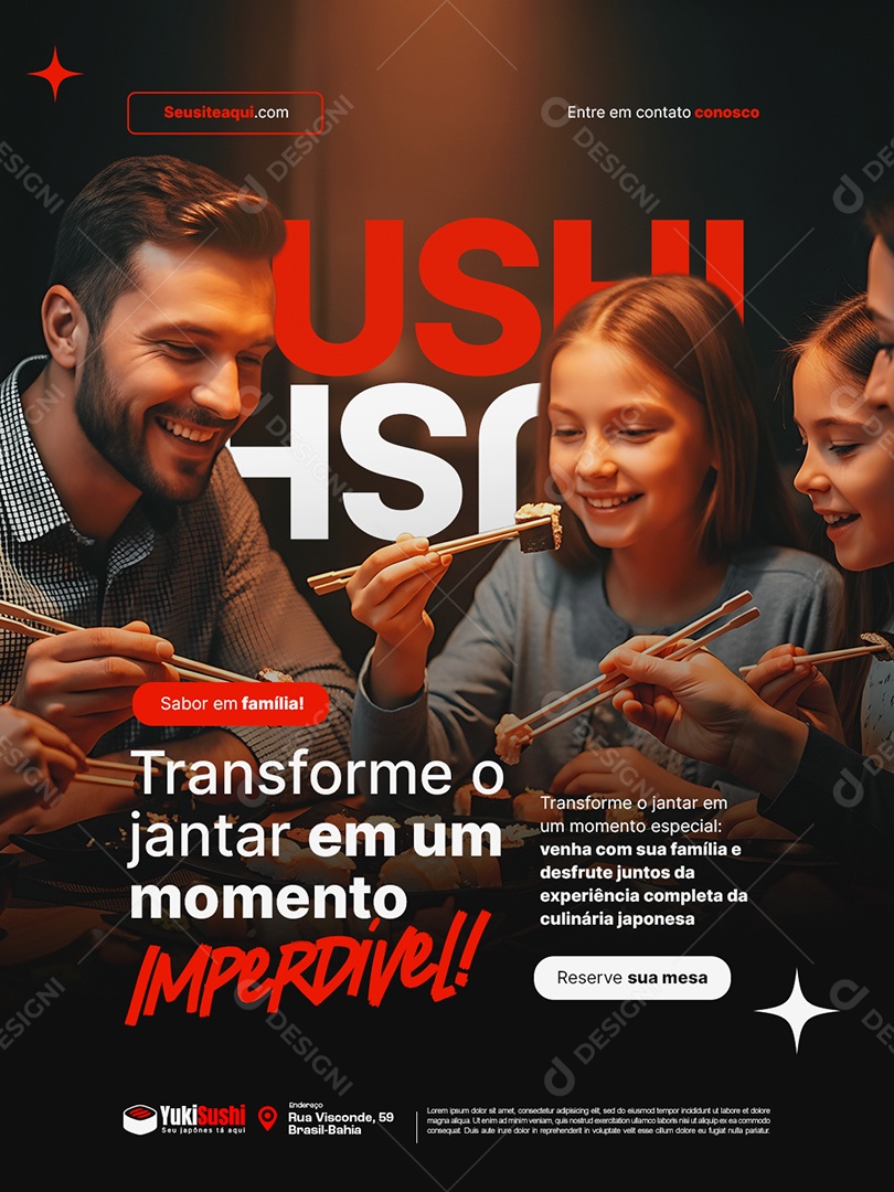 Comida Japonesa Sushi Transforme o Jantar Social Media PSD Editável