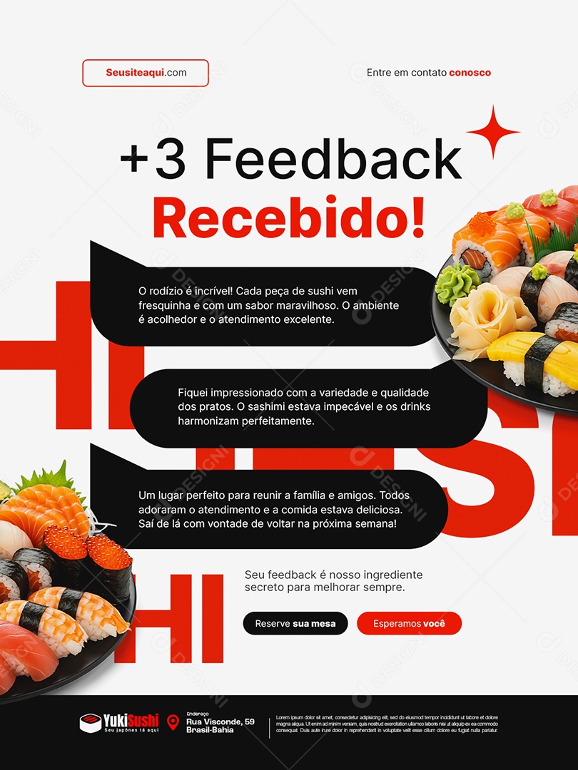 Comida Japonesa Três Feedback Recebido Social Media PSD Editável