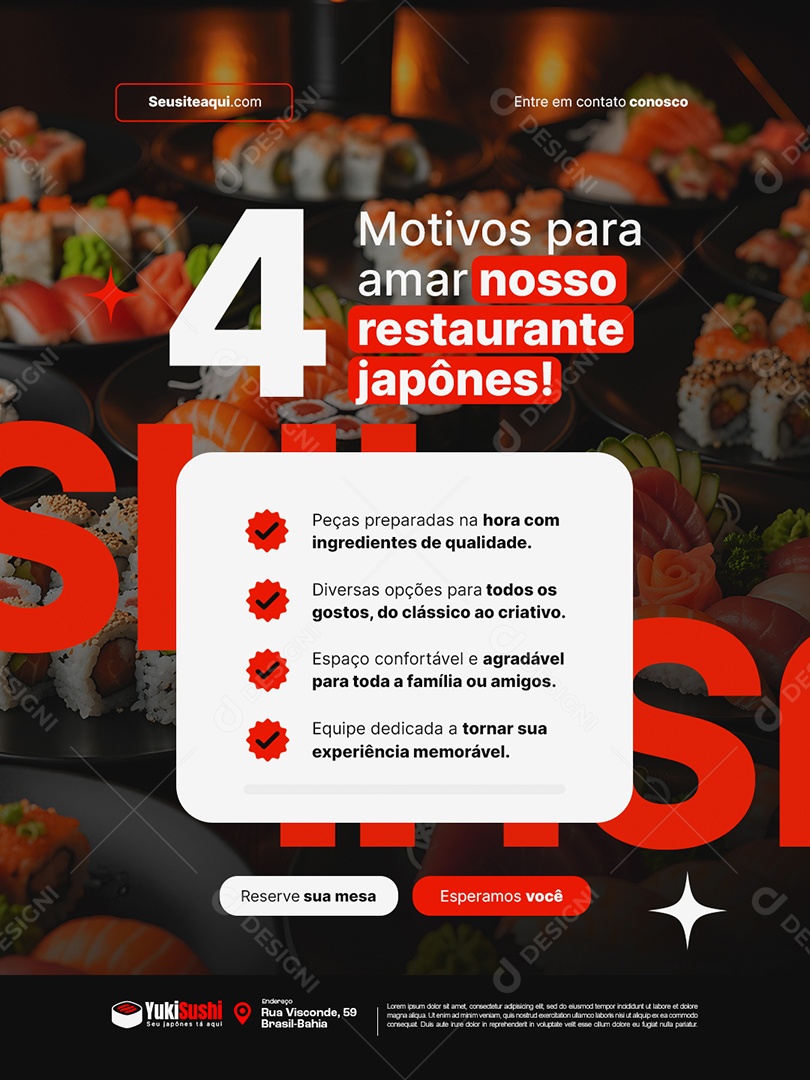 Comida Japonesa Quatro Motivos para Amar Nosso Restaurante Japônes Social Media PSD Editável