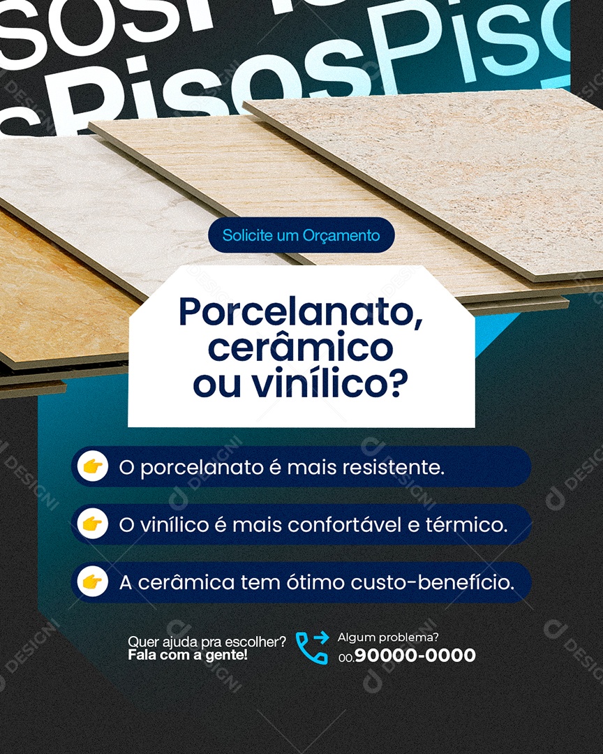 Loja de Pisos Solicite Um Orçamento Porcelanato Cerâmico ou Vinílico Social Media PSD Editável