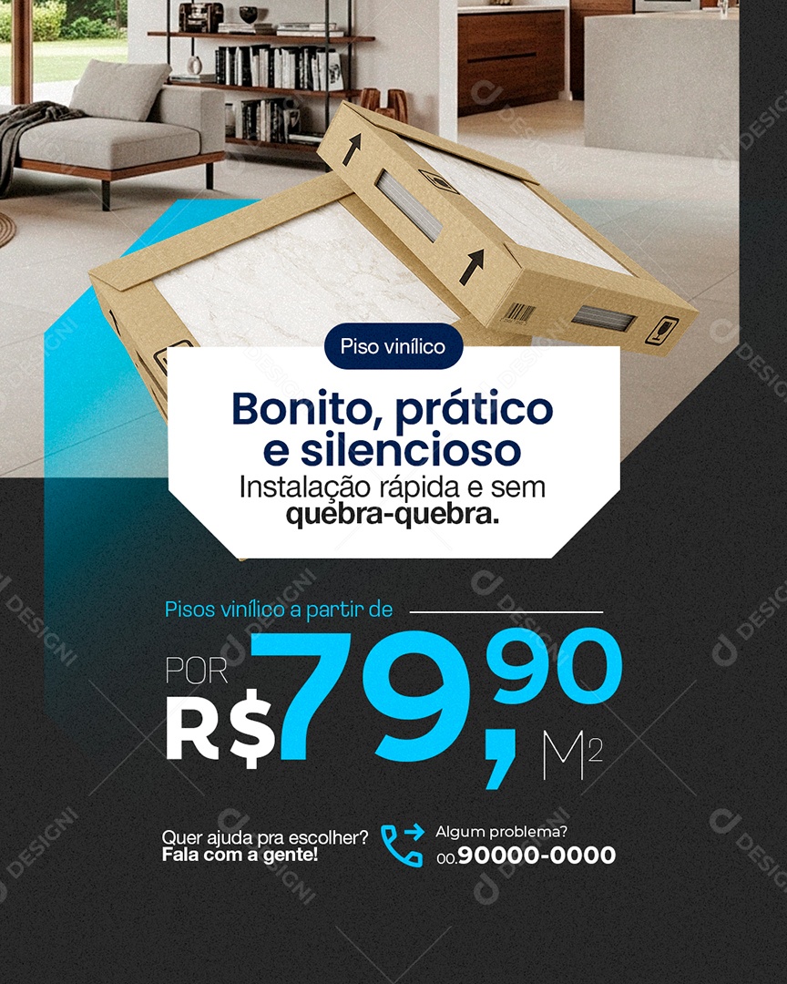 Loja de Pisos Bonito Prático e Silencioso Social Media PSD Editável