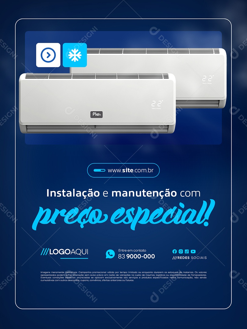 Climatização Instalação e Manutenção com Preço Especial Social Media PSD Editável