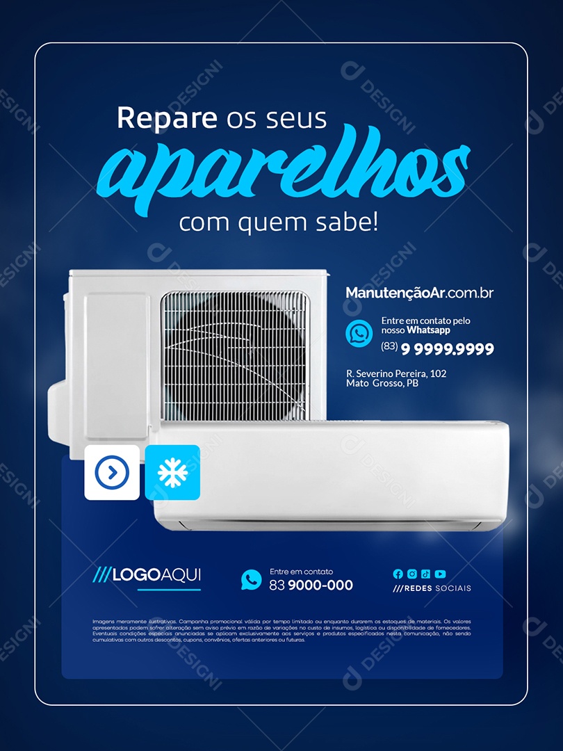 Climatização Repare Os Seus Aparelhos com Quem Sabe Social Media PSD Editável