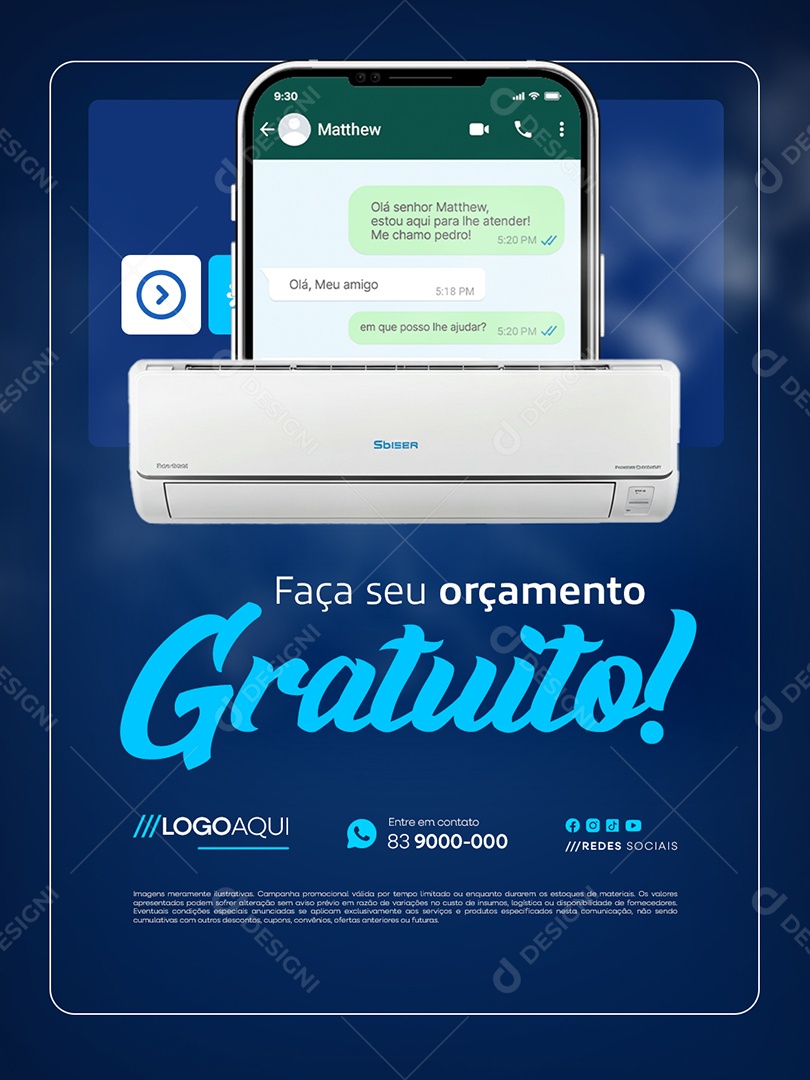 Climatização Faça Seu Orçamento Gratuito Social Media PSD Editável