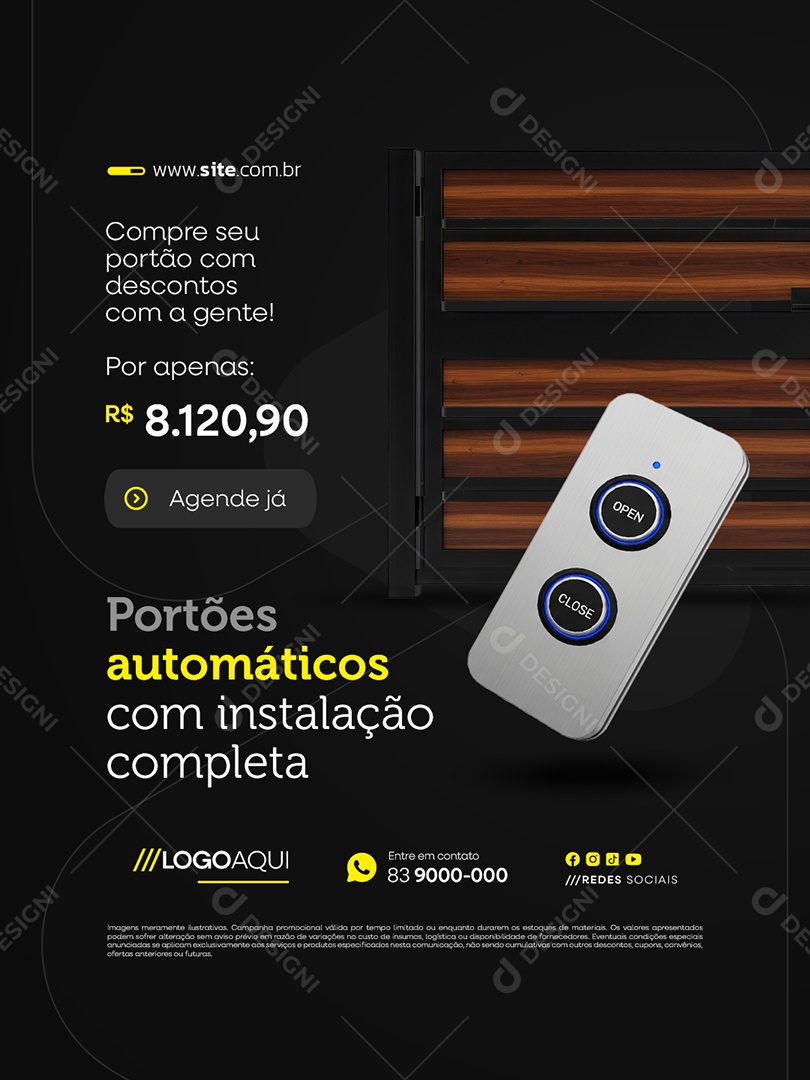 Serralheria Portões Automáticos com Instalação Completa Social Media PSD Editável