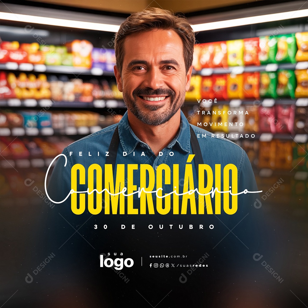 Feliz Dia do Comerciário 30 de Outubro Social Media PSD Editável