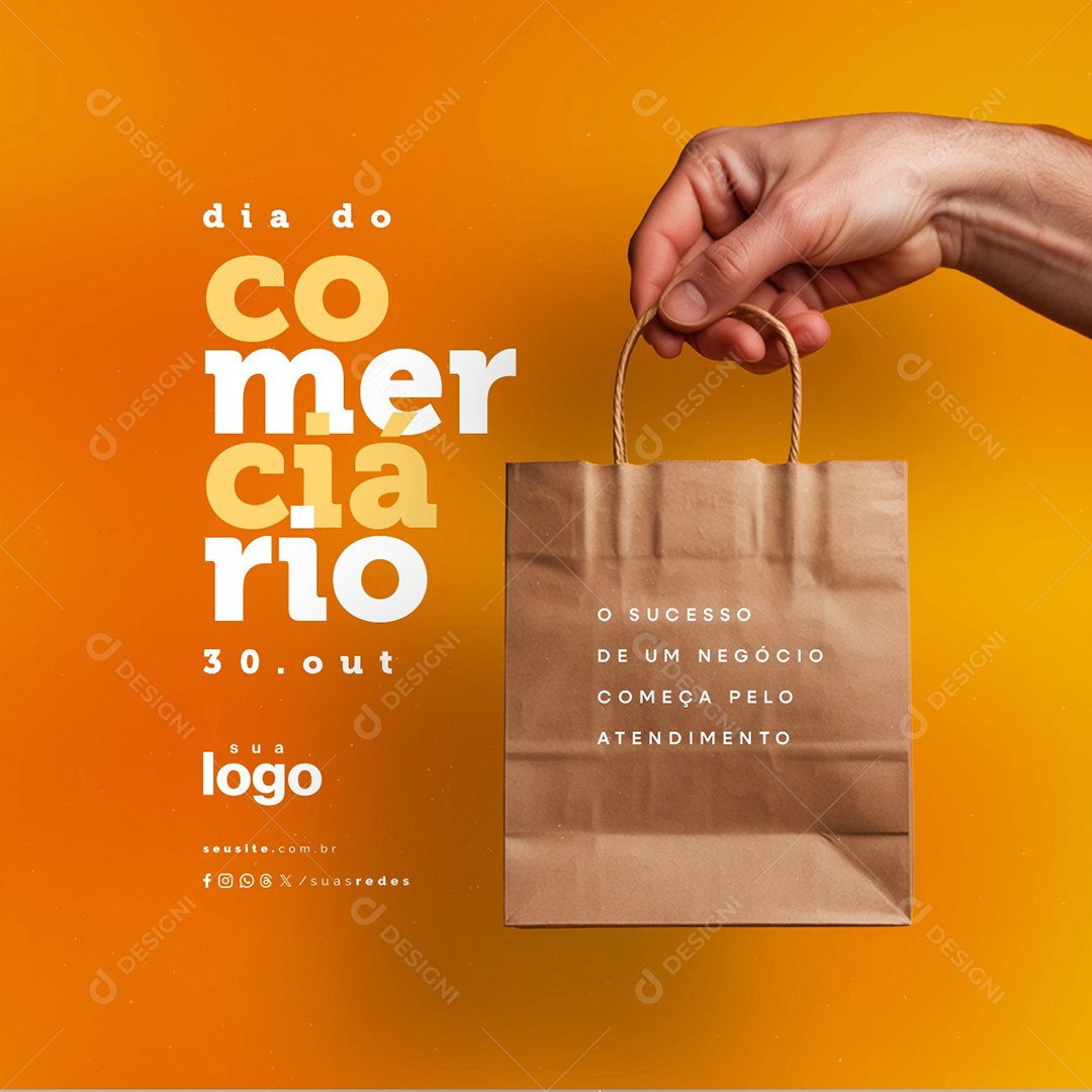 Dia do Comerciário 30 de Outubro O Sucesso de Um Negócio Começa Pelo Atendimento Social Media PSD Editável