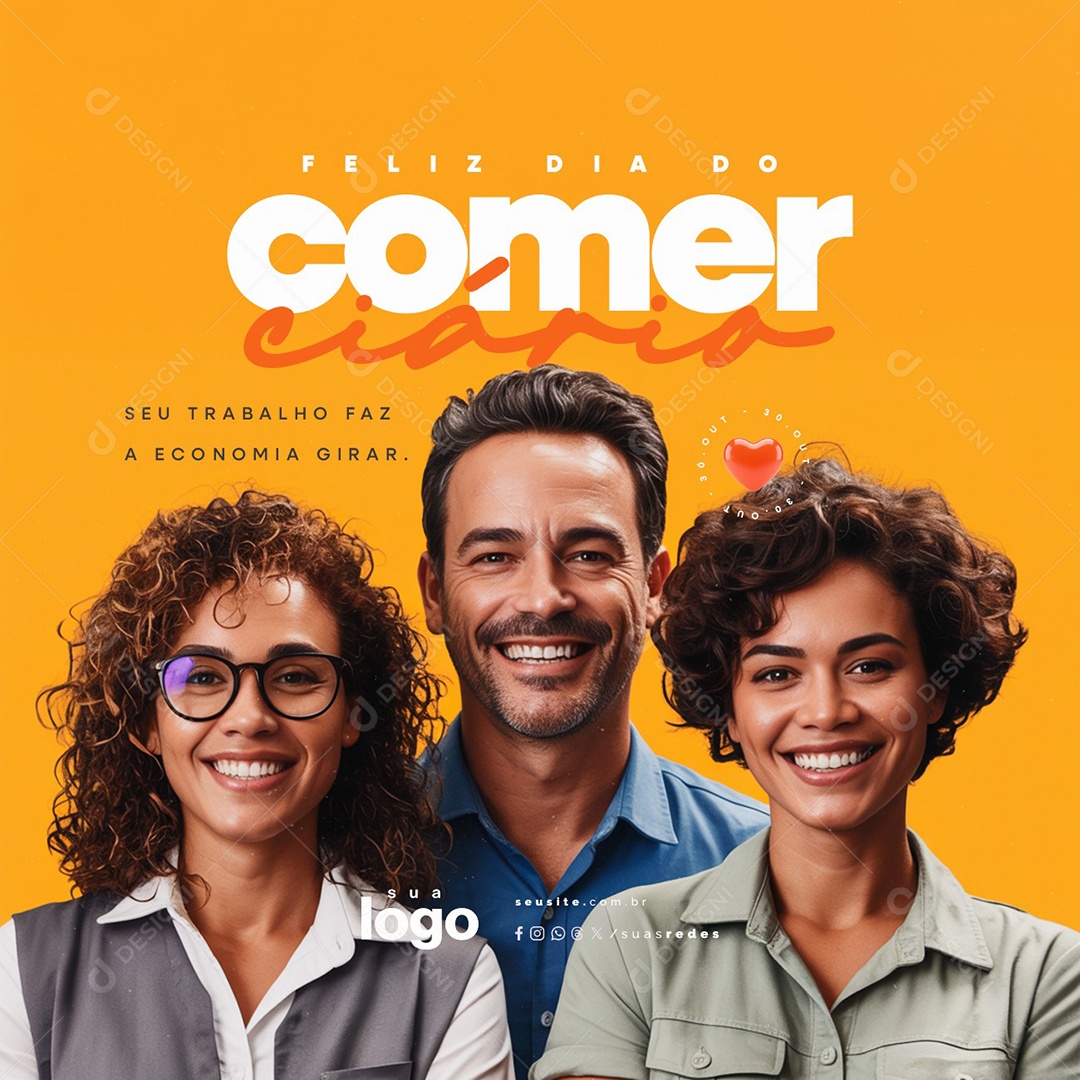 Feliz Dia do Comerciário 30 de Outubro Seu Trabalho Faz a Economia Girar Social Media PSD Editável