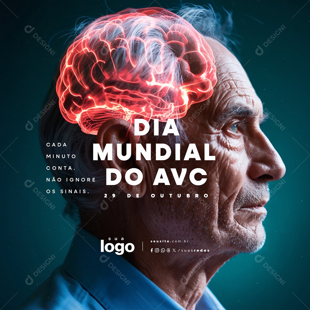Dia Mundial do AVC 29 de Outubro Cada Minuto Conta Social Media PSD Editável