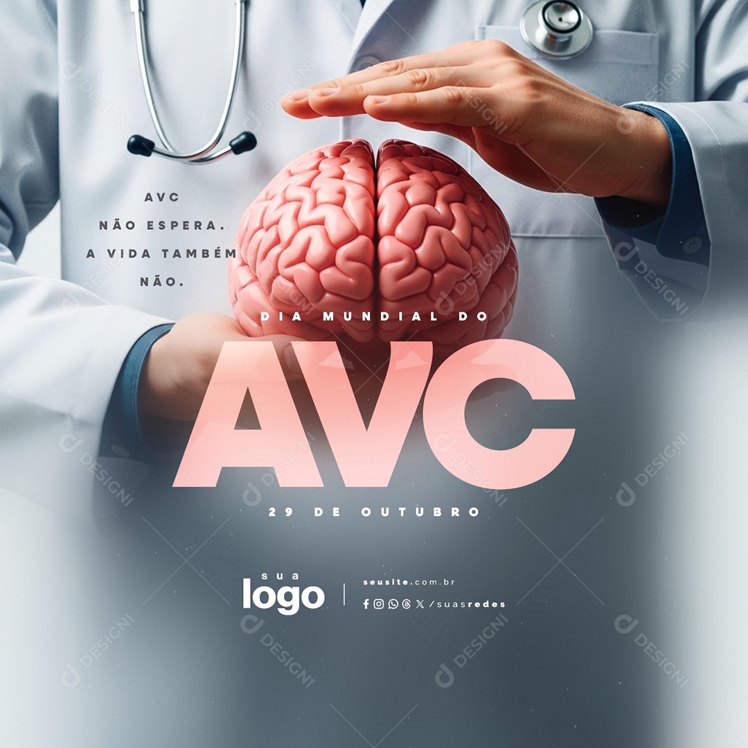 Dia Mundial do AVC 29 de Outubro Não Espera Social Media PSD Editável