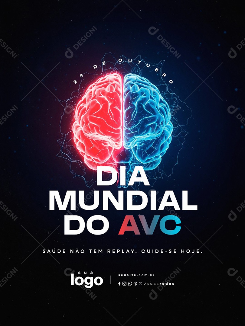 Dia Mundial do AVC 29 de Outubro Saúde Não Tem Replay Social Media PSD Editável
