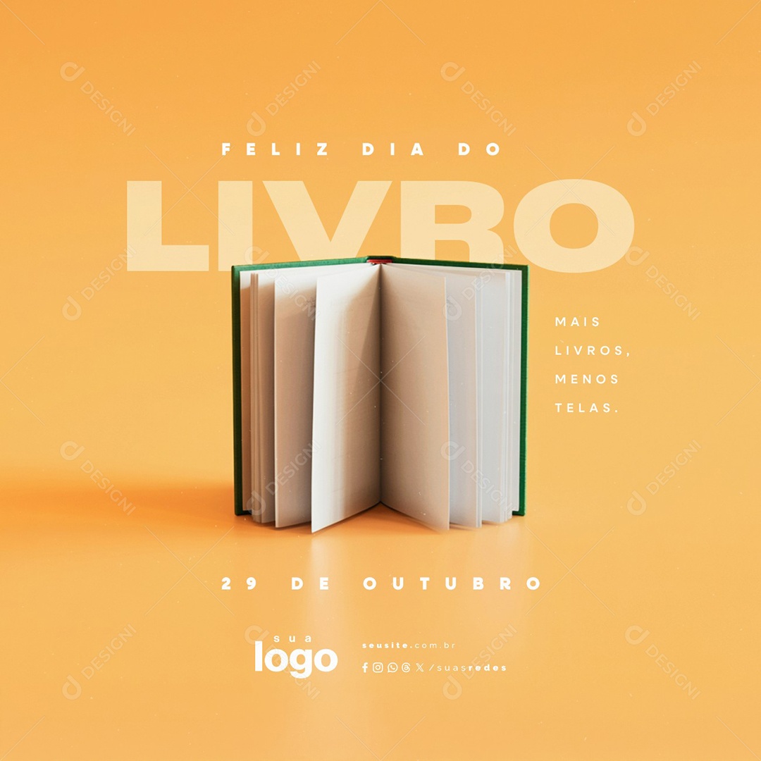 Feliz Dia do Livro 29 de Outubro Social Media PSD Editável