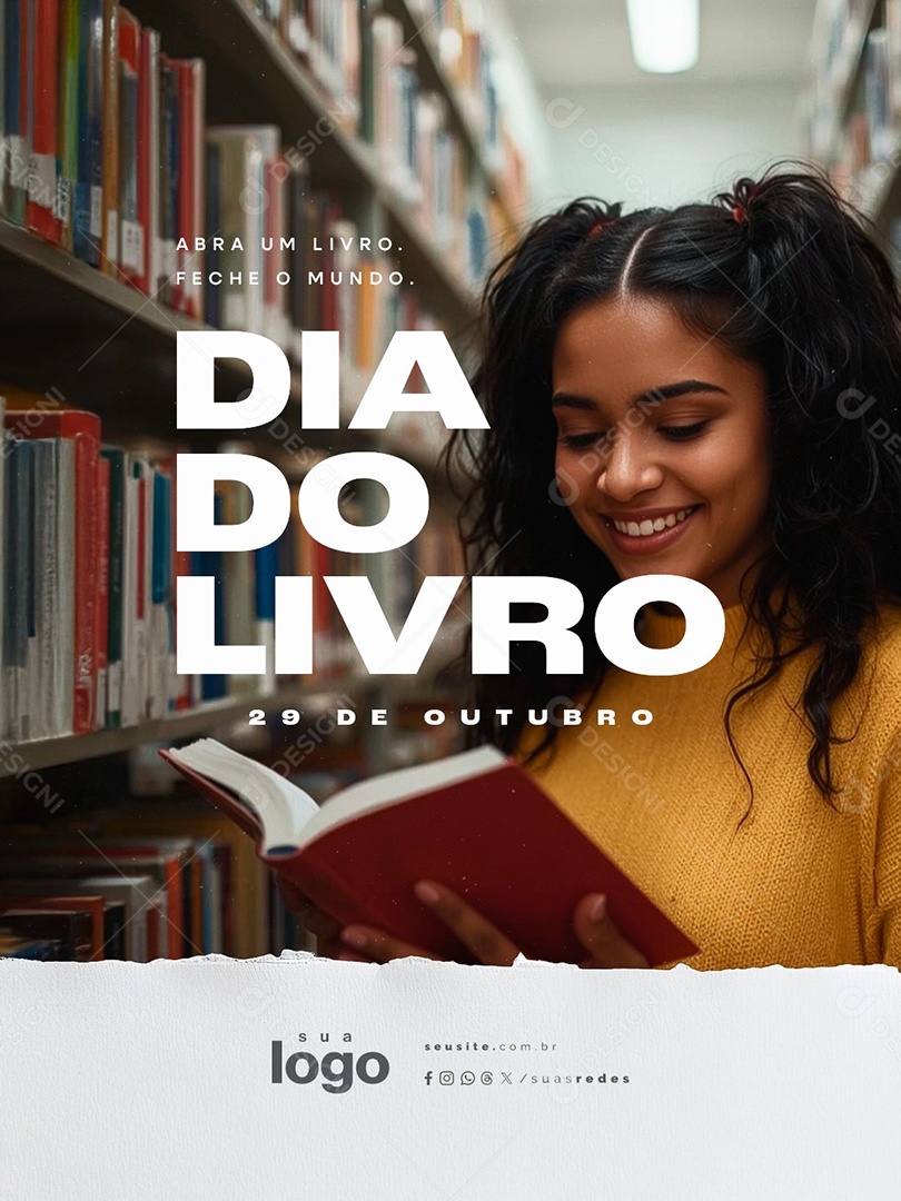 Dia Nacional do Livro 29 de Outubro Abra Um Livro Social Media PSD Editável