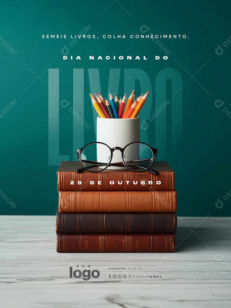 Dia Nacional do Livro 29 de Outubro Semeie Livros Social Media PSD Editável