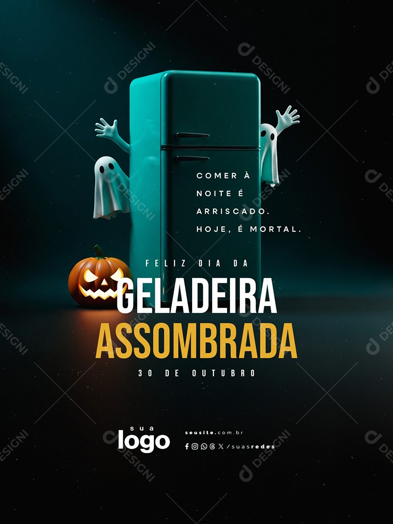 Feliz Dia da Geladeira Assombrada 30 de Outubro Social Media PSD Editável