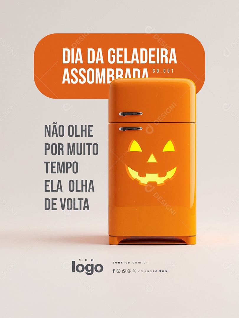 Dia da Geladeira Assombrada 30 de Outubro Não Olhe Por Muito Tempo Social Media PSD Editável