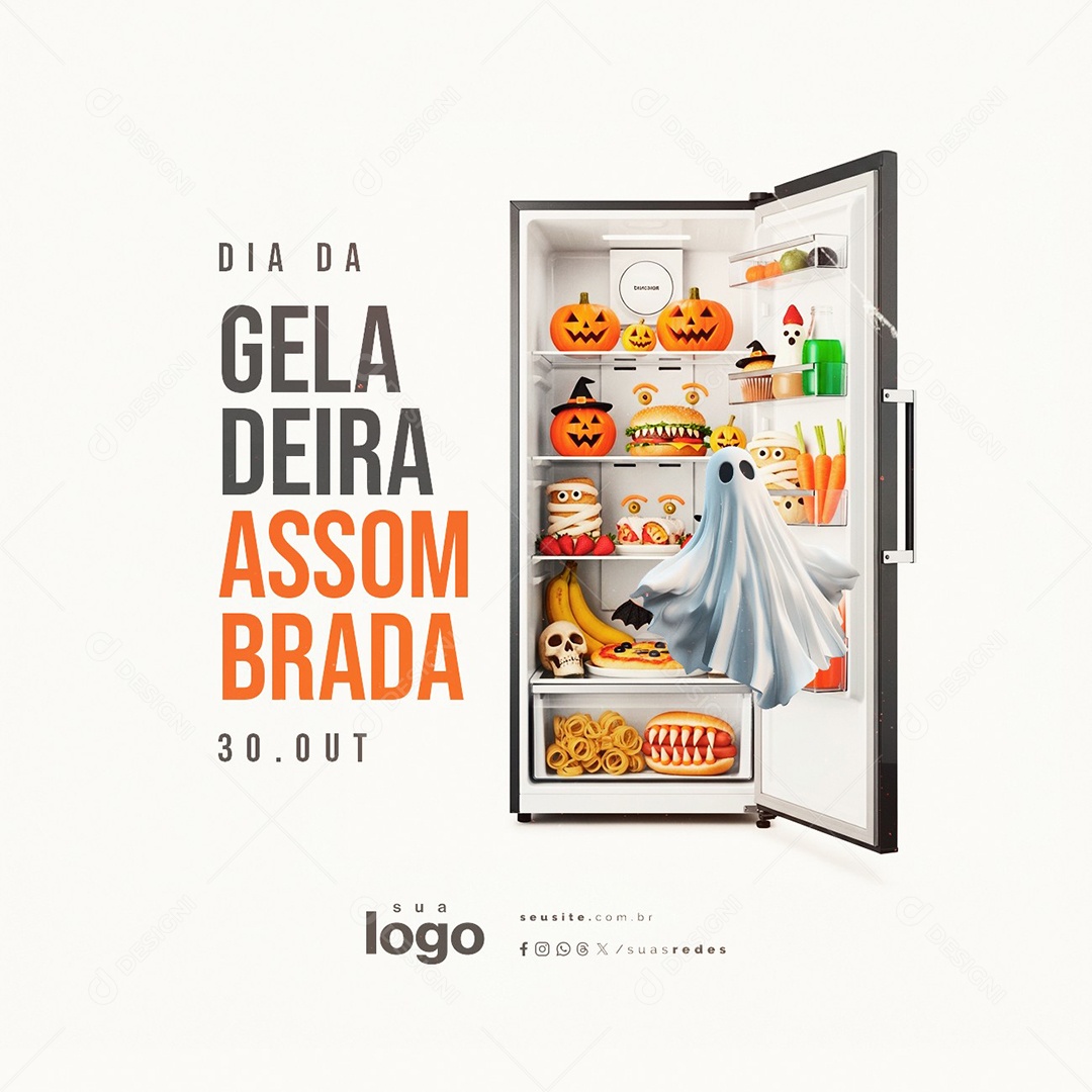 Dia da Geladeira Assombrada 30 de Outubro Social Media PSD Editável