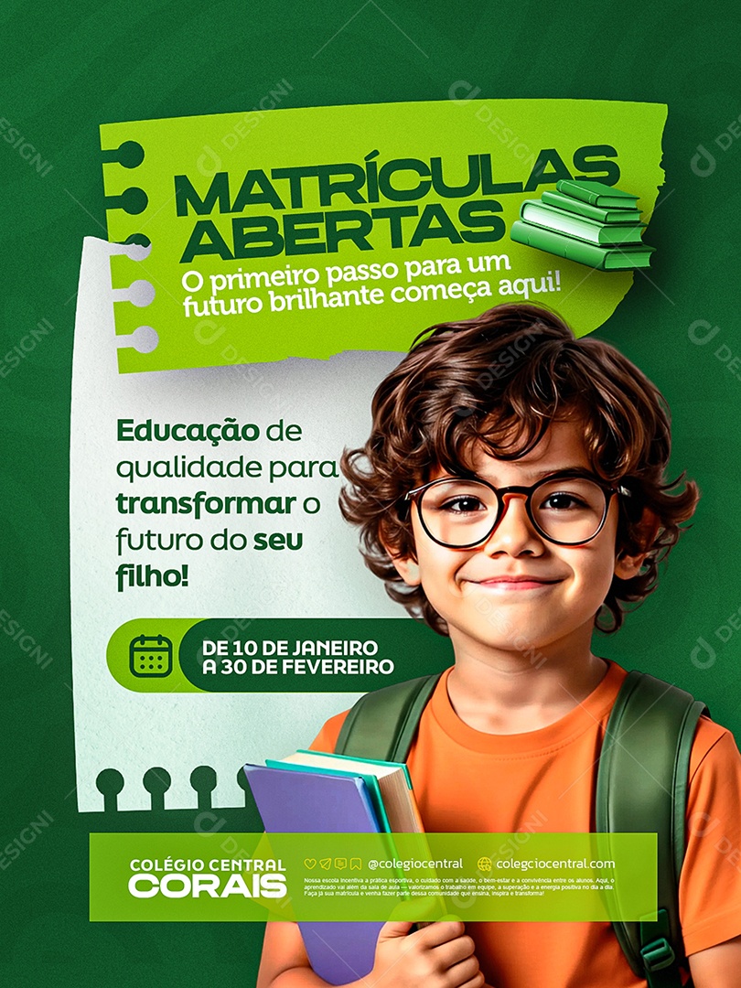 Matriculas Escolares Abertas Social Media PSD Editável