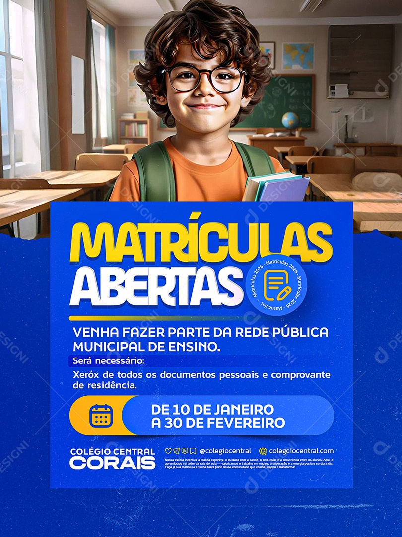 Matriculas Escolares Abertas Social Media PSD Editável