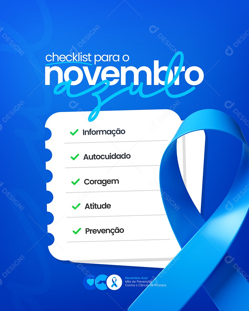 Checklist Para o Novembro Azul Informação Autocuidado Coragem Social Media PSD Editável