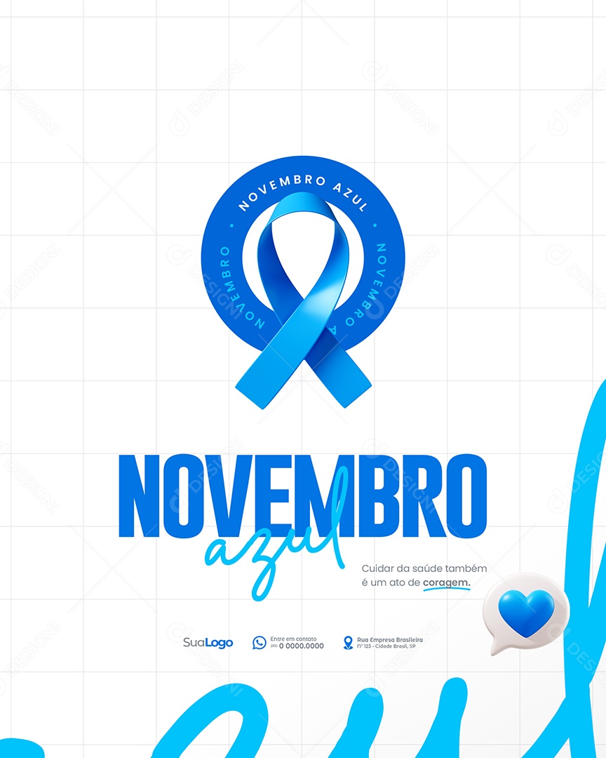 Novembro Azul Cuidar da Saúde Também é Um Ato de Coragem Social Media PSD Editável