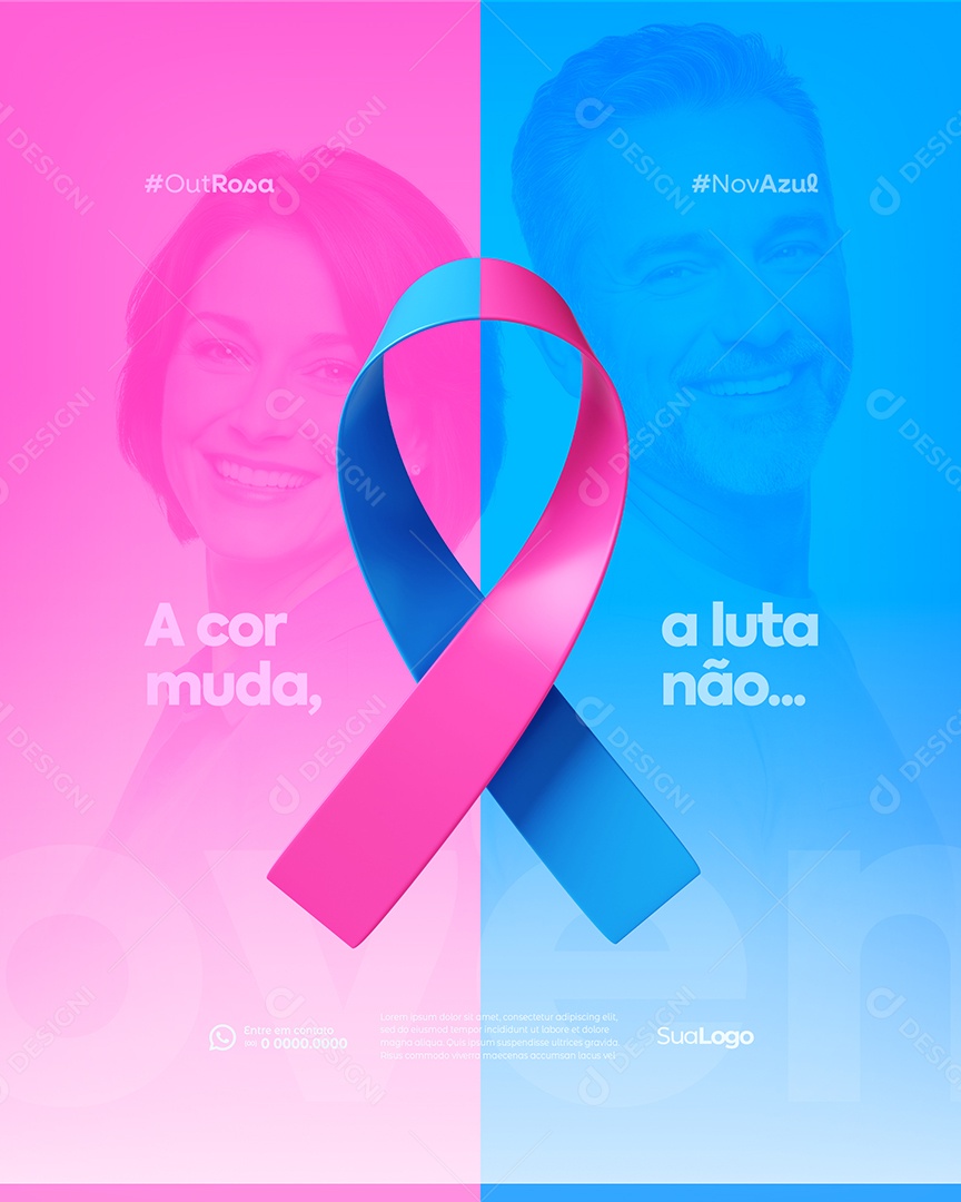 Outubro Rosa e Novembro Azul a Cor Muda a Luta Não Social Media PSD Editável