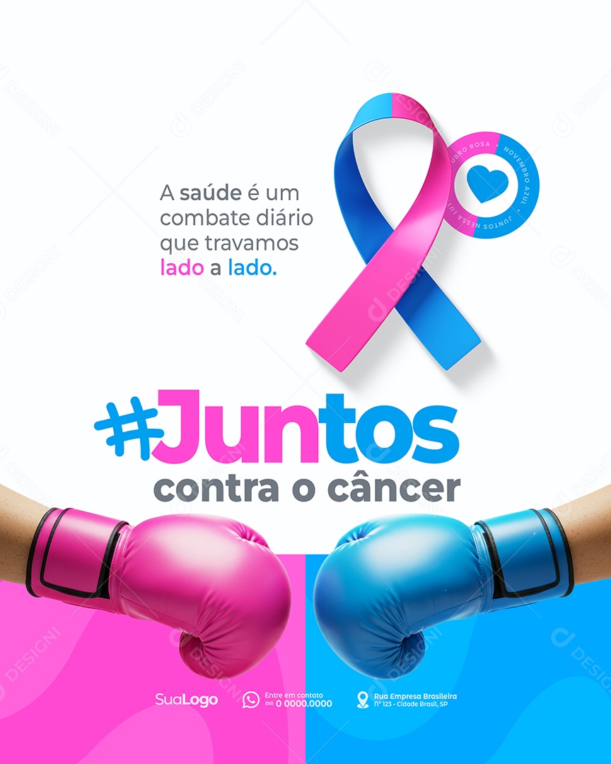 Outubro Rosa e Novembro Azul Juntos Contra o Câncer Social Media PSD Editável