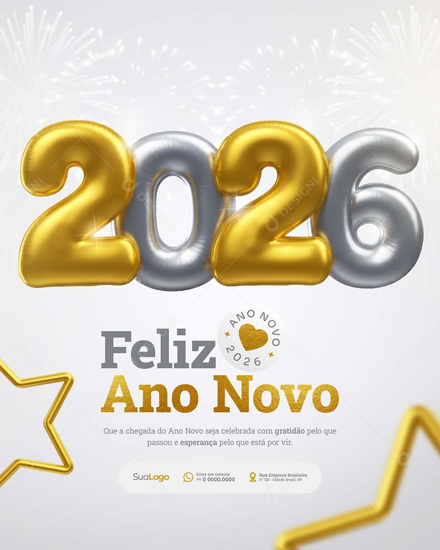 Feliz Ano Novo 2026 Que a Chegada do Ano Novo Seja Celebrada Social Media PSD Editável