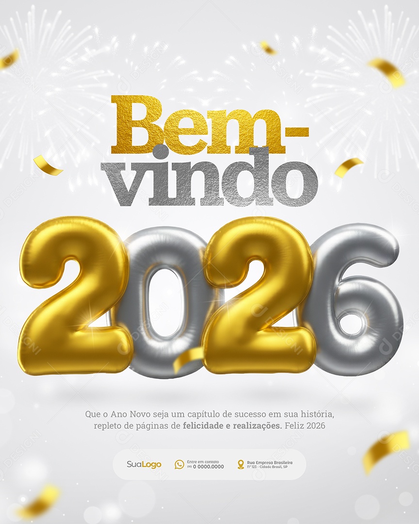 Bem Vindo 2026 Que o Ano Novo Seja Um Capítulo de Sucesso Social Media PSD Editável