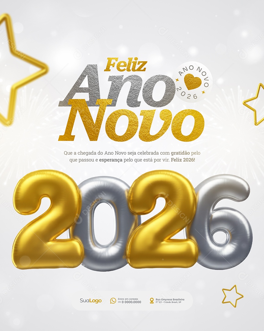 Feliz Ano Novo 01 de Janeiro Gratidão Social Media PSD Editável