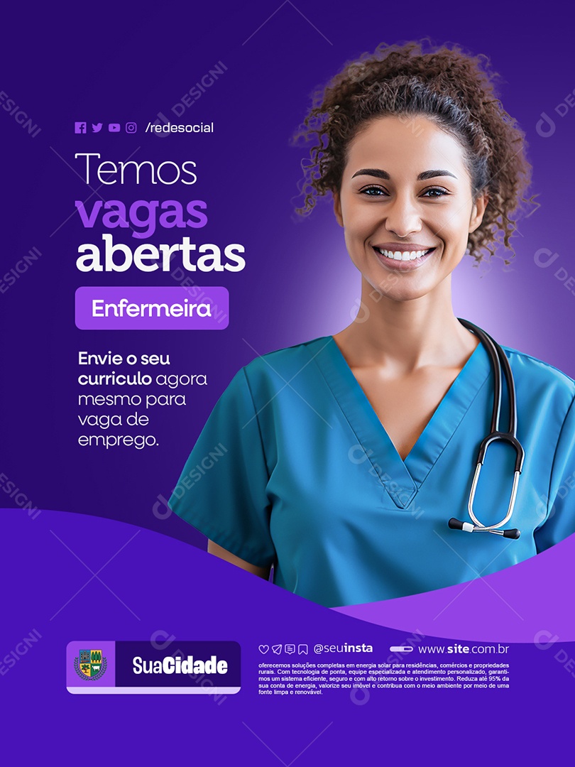 Vaga de Emprego Enfermeira Social Media PSD Editável
