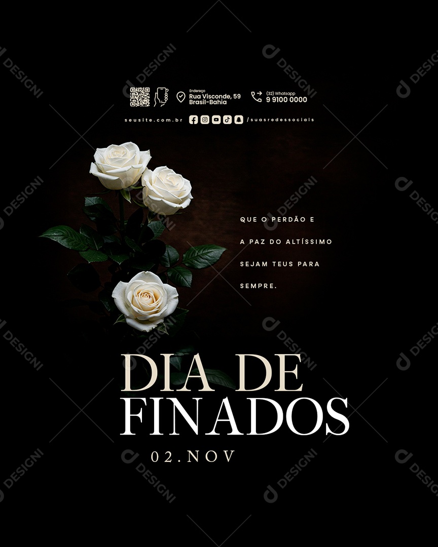 Dia de Finados 02 de Novembro Que o Perdão e a Paz do Altíssimo Sejam Teus para Sempre Social Media PSD Editável