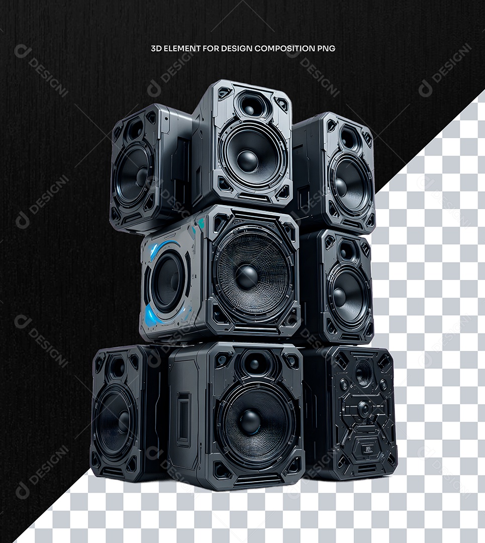 Elemento 3D Caixa de Som Empilhadas para Composição PSD