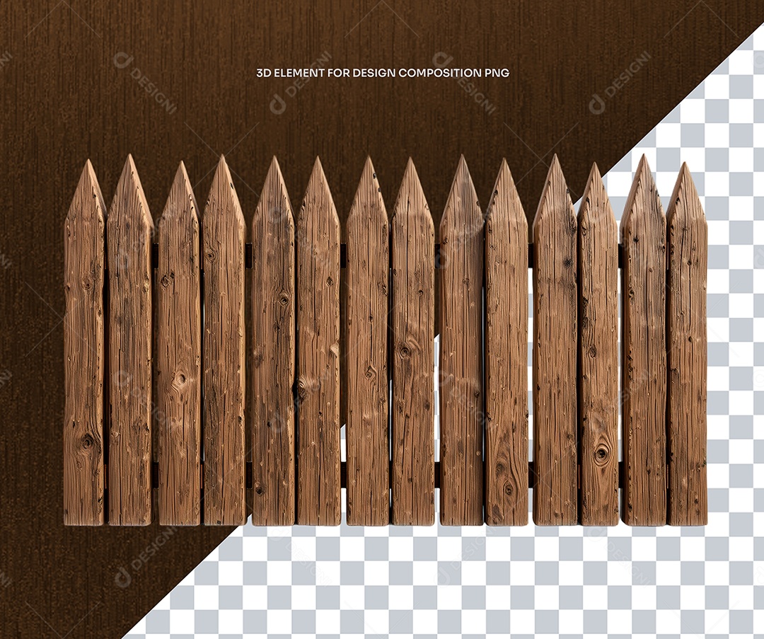 Elemento 3D Cercado de Madeira Ripas Sequenciais para Composição PSD
