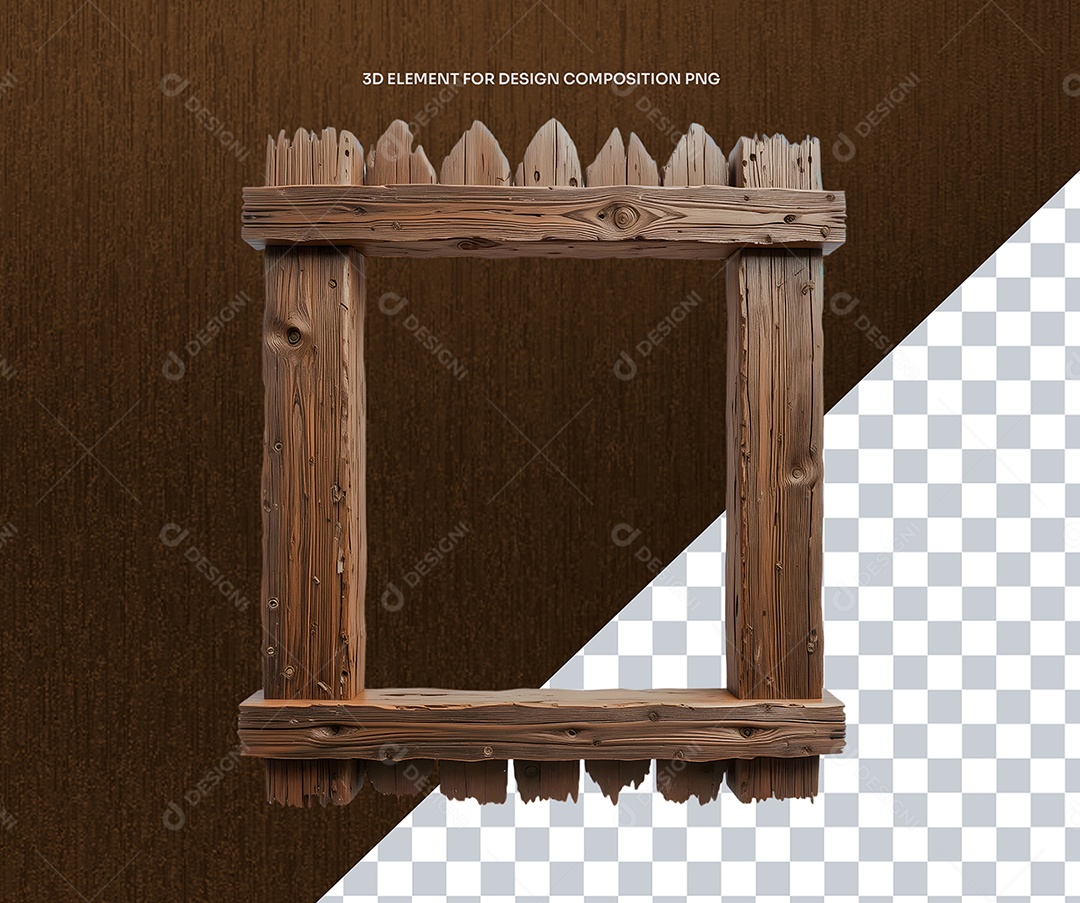 Elemento 3D Cercado de Madeira Rustico Detalhado para Composição PSD