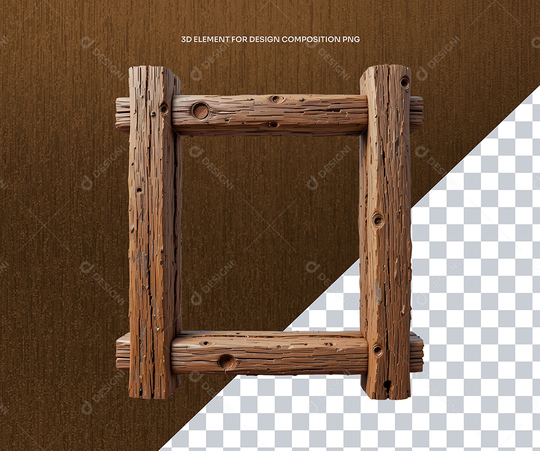 Elemento 3D Cercado de Madeira Rustico para Composição PSD