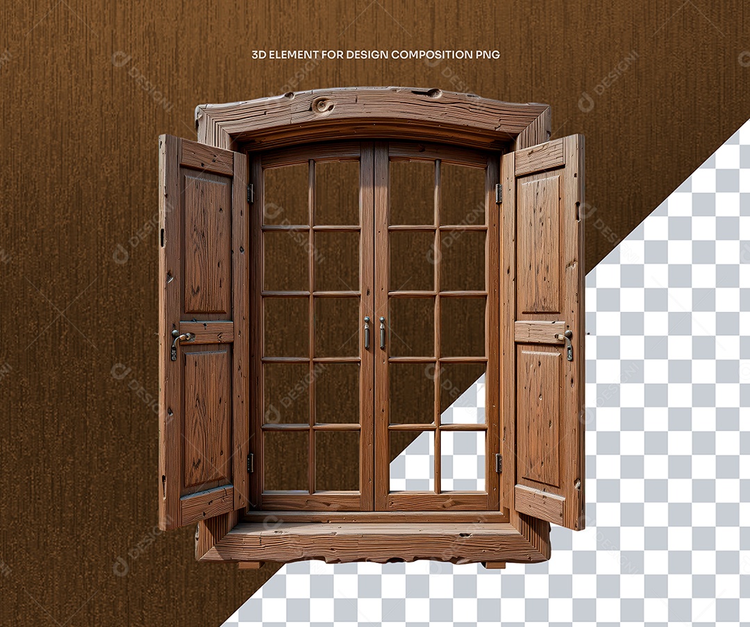 Elemento 3D Janela Aberta para Composição PSD