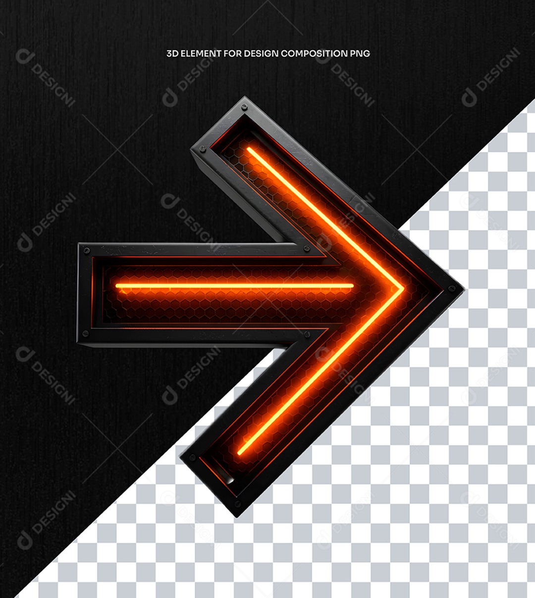 Elemento 3D Seta para Direita Metalica com Luz Néon para Composição PSD