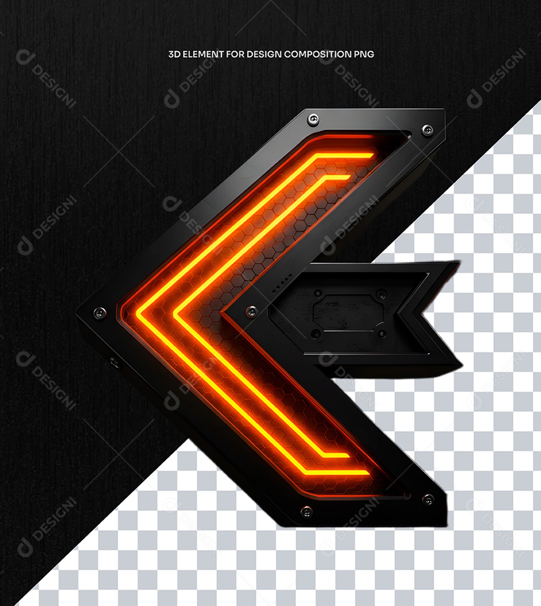 Elemento 3D Seta para Esquerda Metalica com Luz Néon para Composição PSD