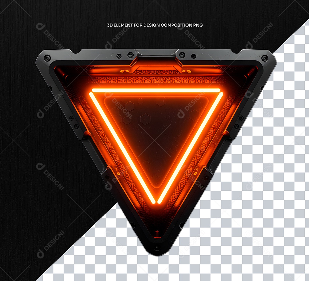Elemento 3D Triangulo Metalico com Luz Néon Vermelha para Composição PSD