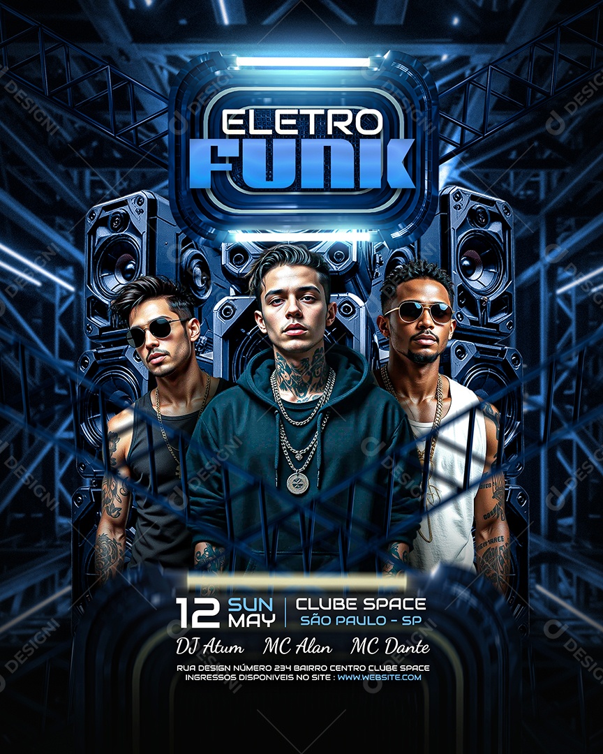 Feed Flyer Eletro Funk Azul Social Media PSD Editável