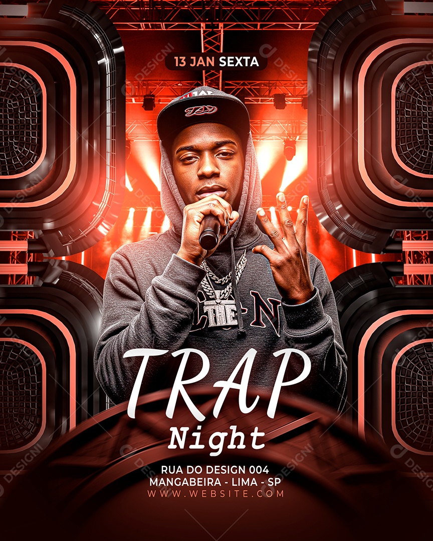 Flyer Feed Trap Vermelho Social Media PSD Editável