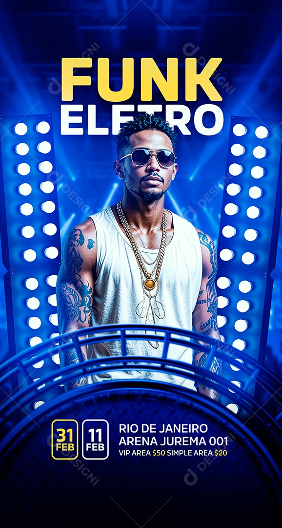 Flyer Story Eletro Funk Azul Rio de Janeiro Social Media PSD Editável