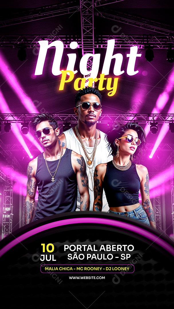 Flyer Story Night Party 10 de Julho Social Media PSD Editável